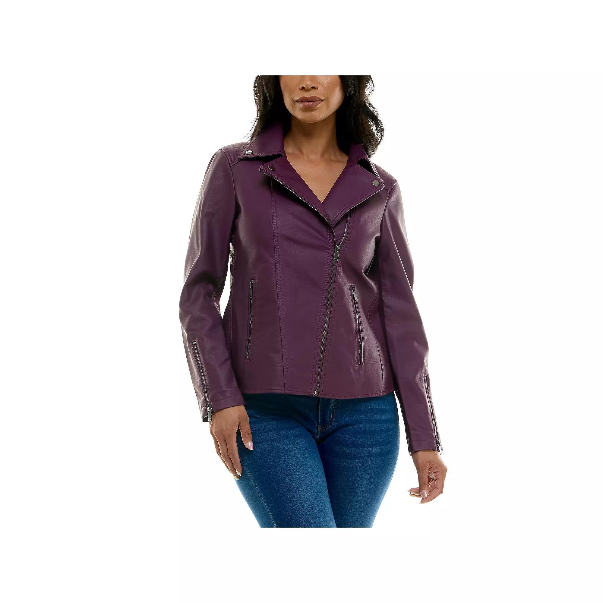 Women's Nina Leonard Pleather Moto Jacket, Size: Medium, Black Product Image