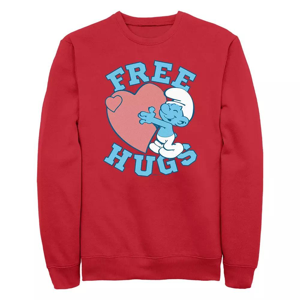 Men's Smurfs Free Hugs Graphic Fleece, Size: Large, Red Product Image