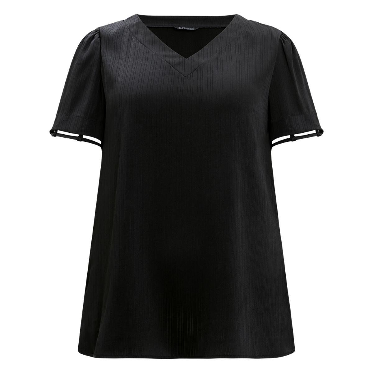 Plus Size Purple Plain Cut Out V Neck Blouse Women Office Short sleeve V-neck Work Blouses BloomChic 30/6X Product Image