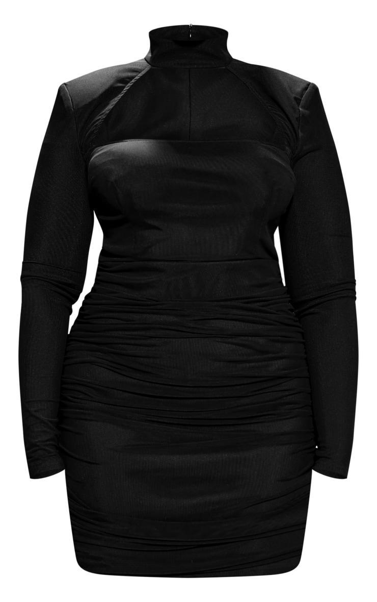 Plus Black Mesh Cut Out Detail Shoulder Pad Bodycon Dress Product Image
