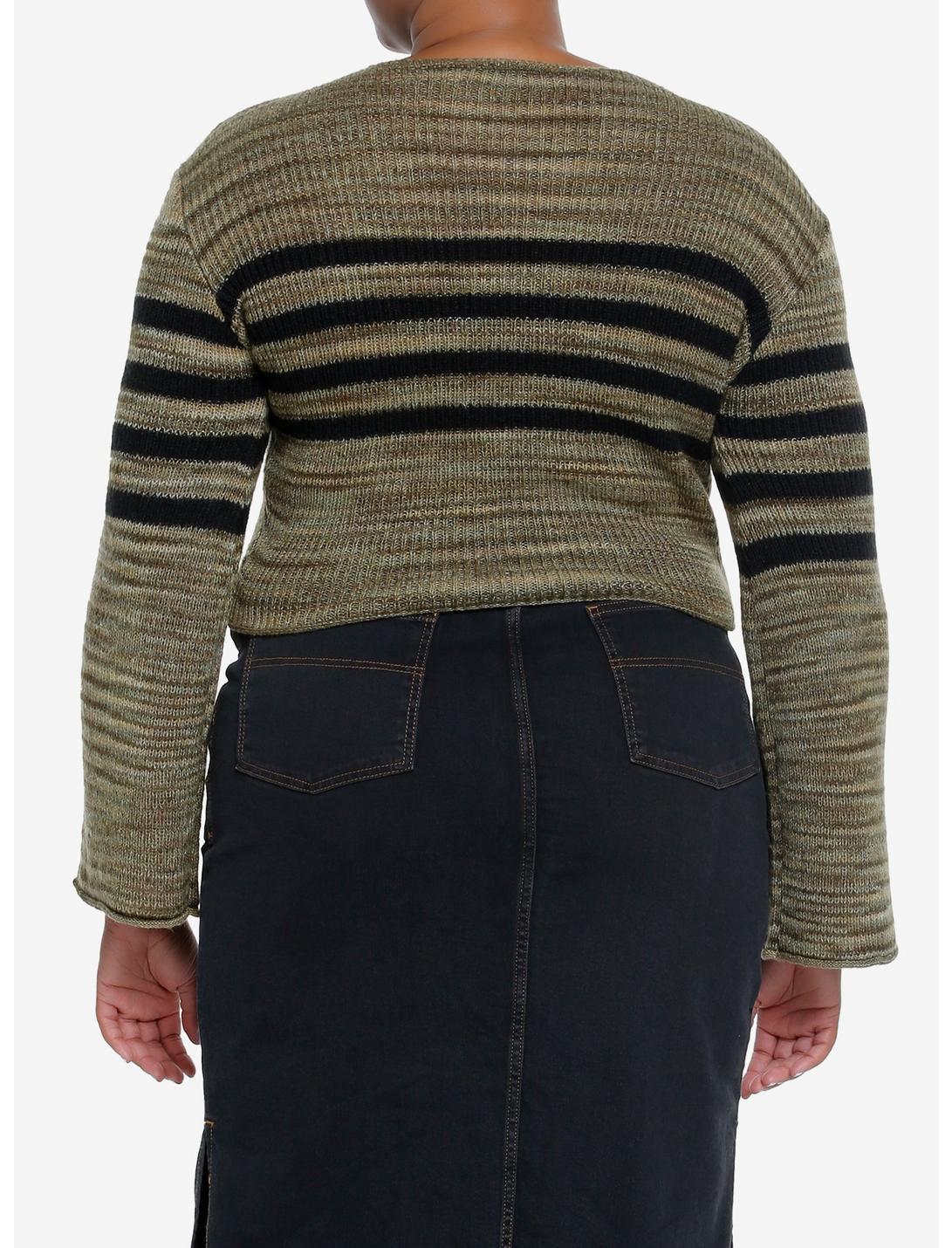 Social Collision Green & Black Stripe Bell Sleeve Sweater Plus Size Product Image