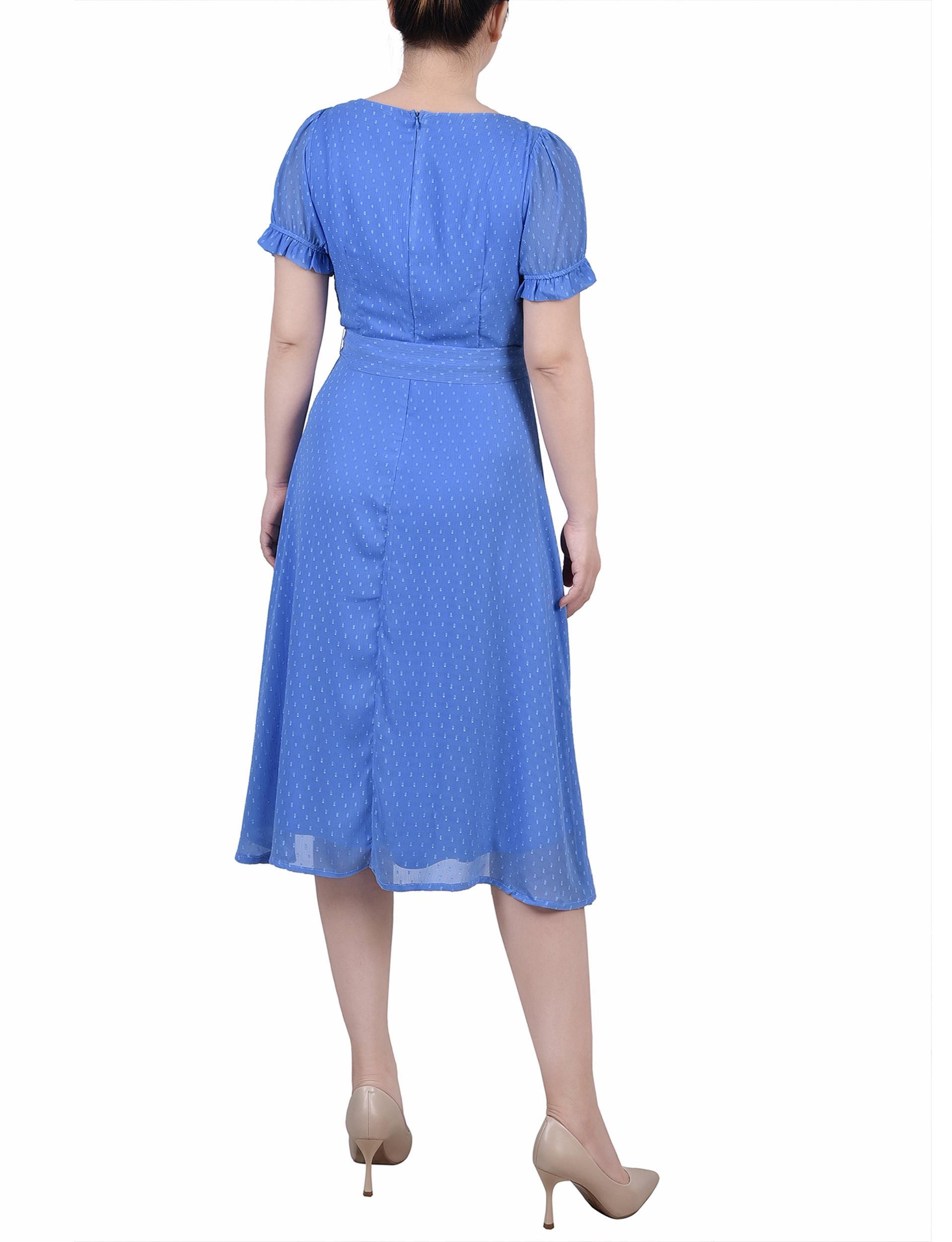 Granada Sky Short Sleeve Belted Swiss Dot Dress Product Image