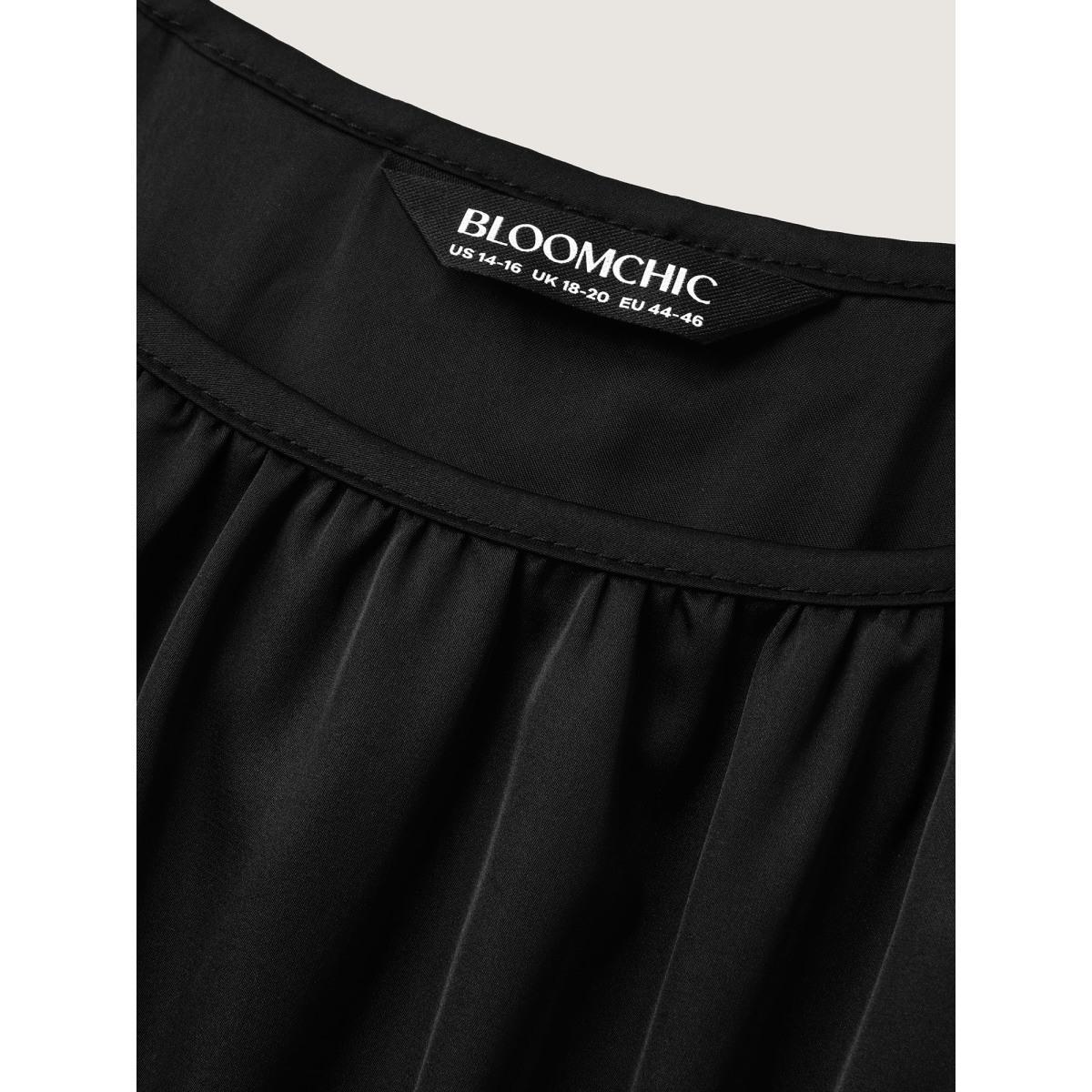 Plus Size Shimmery Pleated Relaxed Fit Top Women Black Gathered Boat Neck Everyday-Elegant Tank Tops Camis BloomChic 28/5X Product Image
