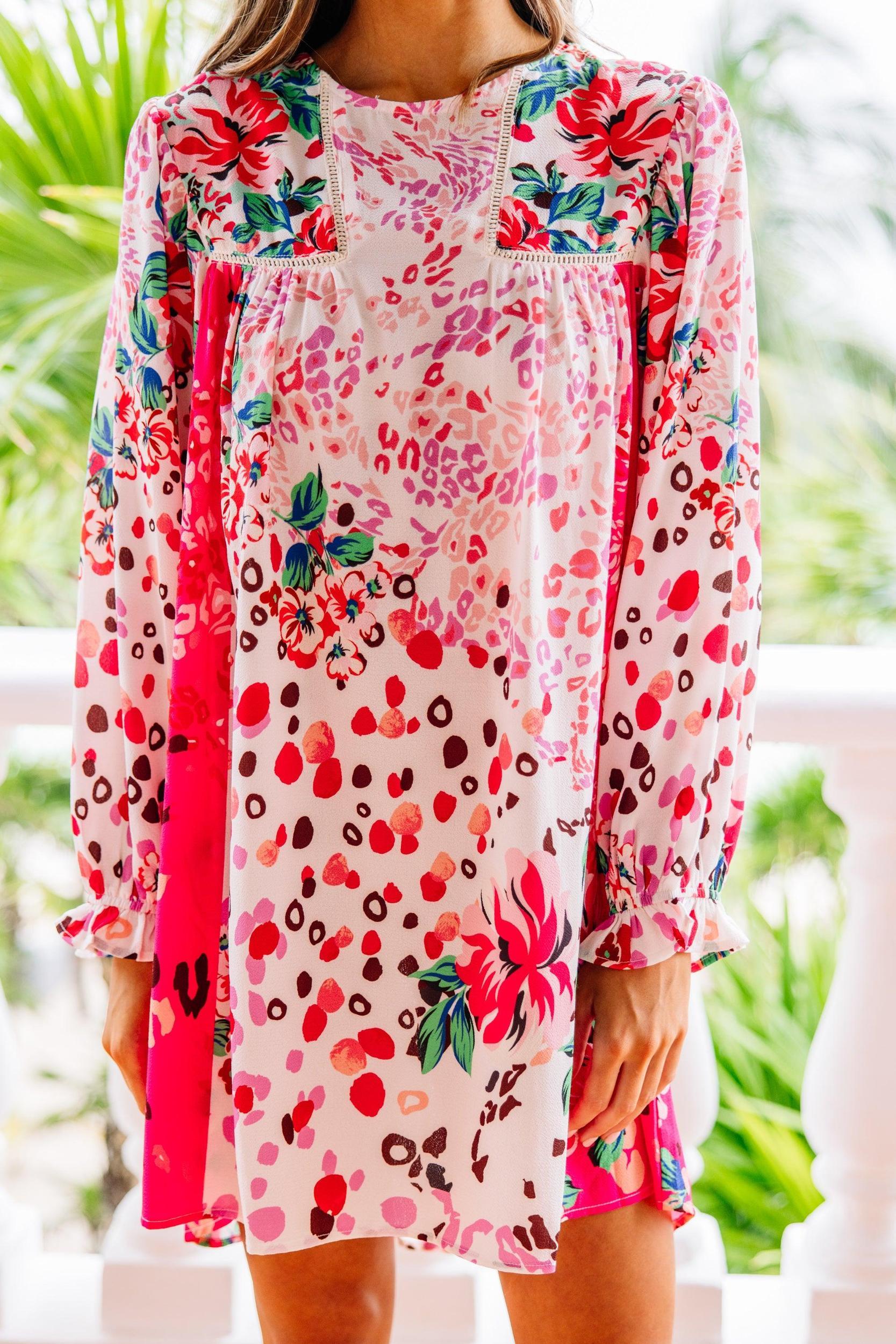 Feeling Compelled Fuchsia Pink Mixed Print Dress Female Product Image