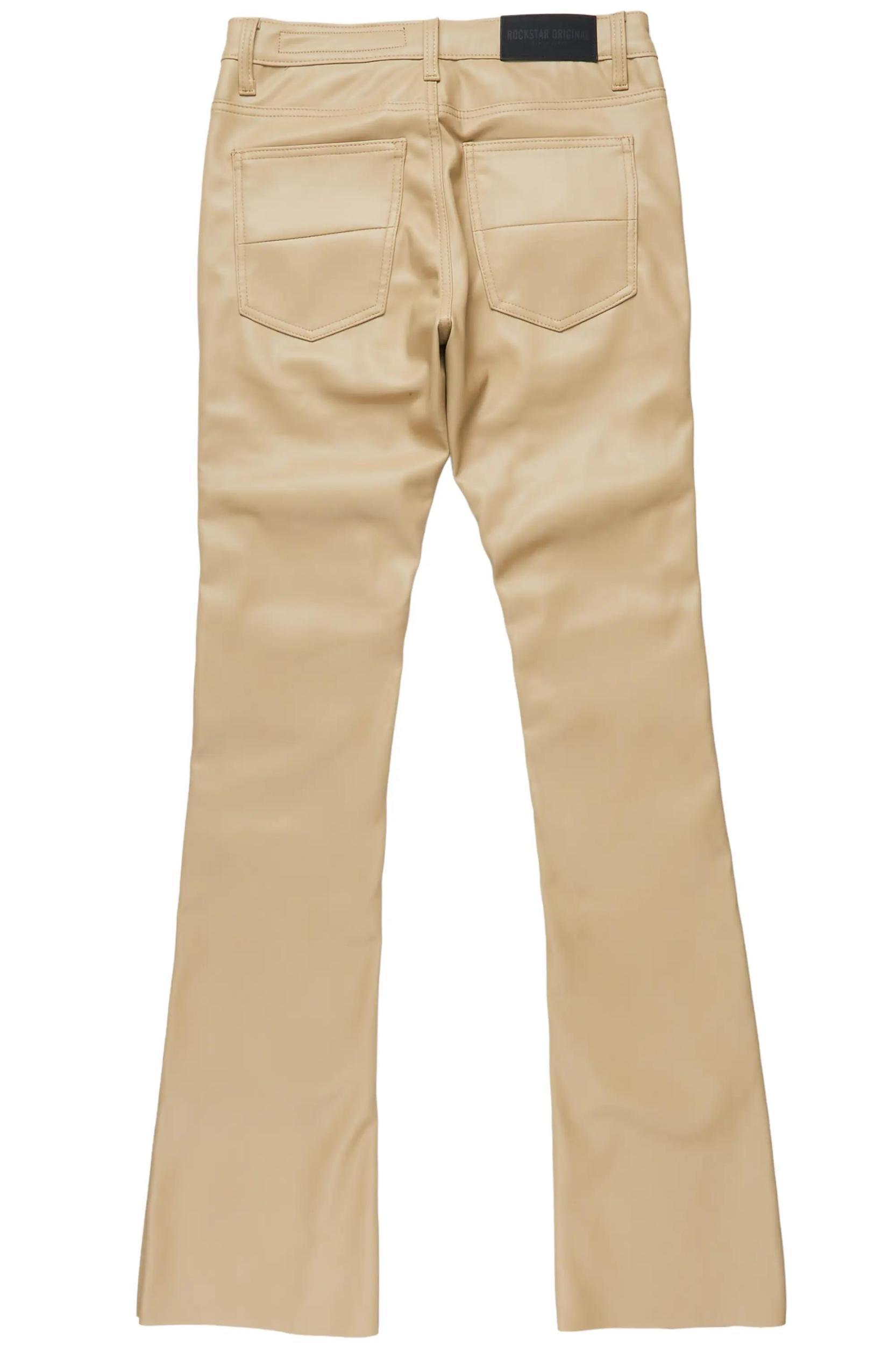 Remi Beige Faux Leather Stacked Flare Jean Male Product Image