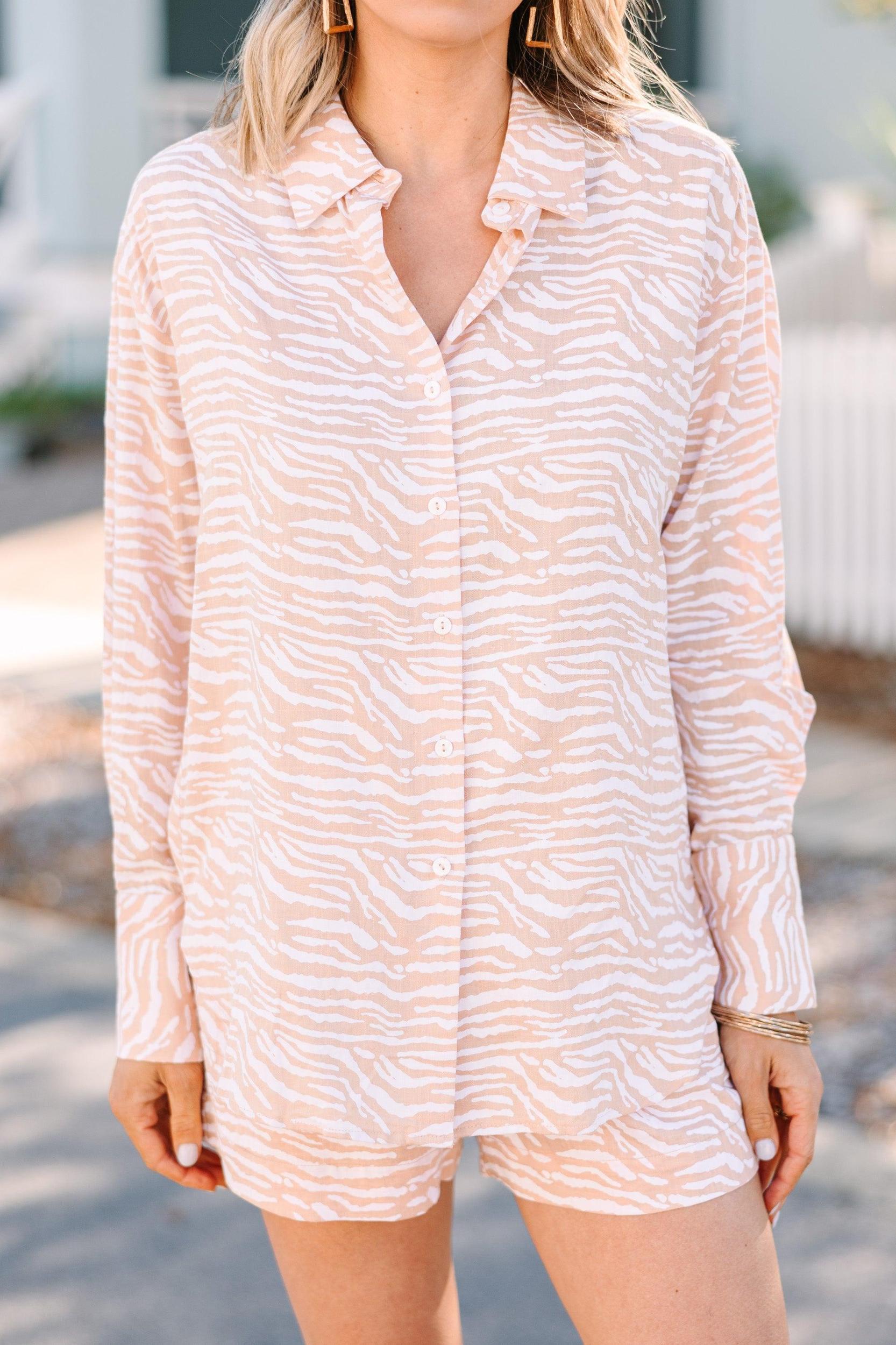 Someday Soon Tan Brown Zebra Striped Top Female Product Image
