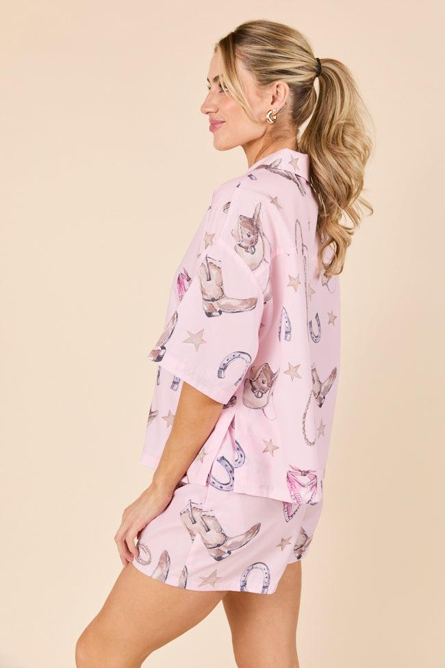 Skye Oversized Pink Western Print Pajama Top Product Image