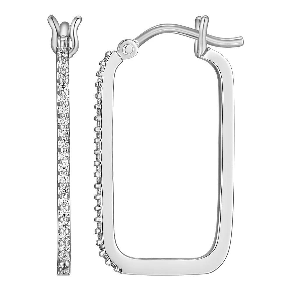 Rhodium-Plated Sterling Silver 1/5 Carat T.W Diamond Rectangle Hoop Earrings, Women's Product Image