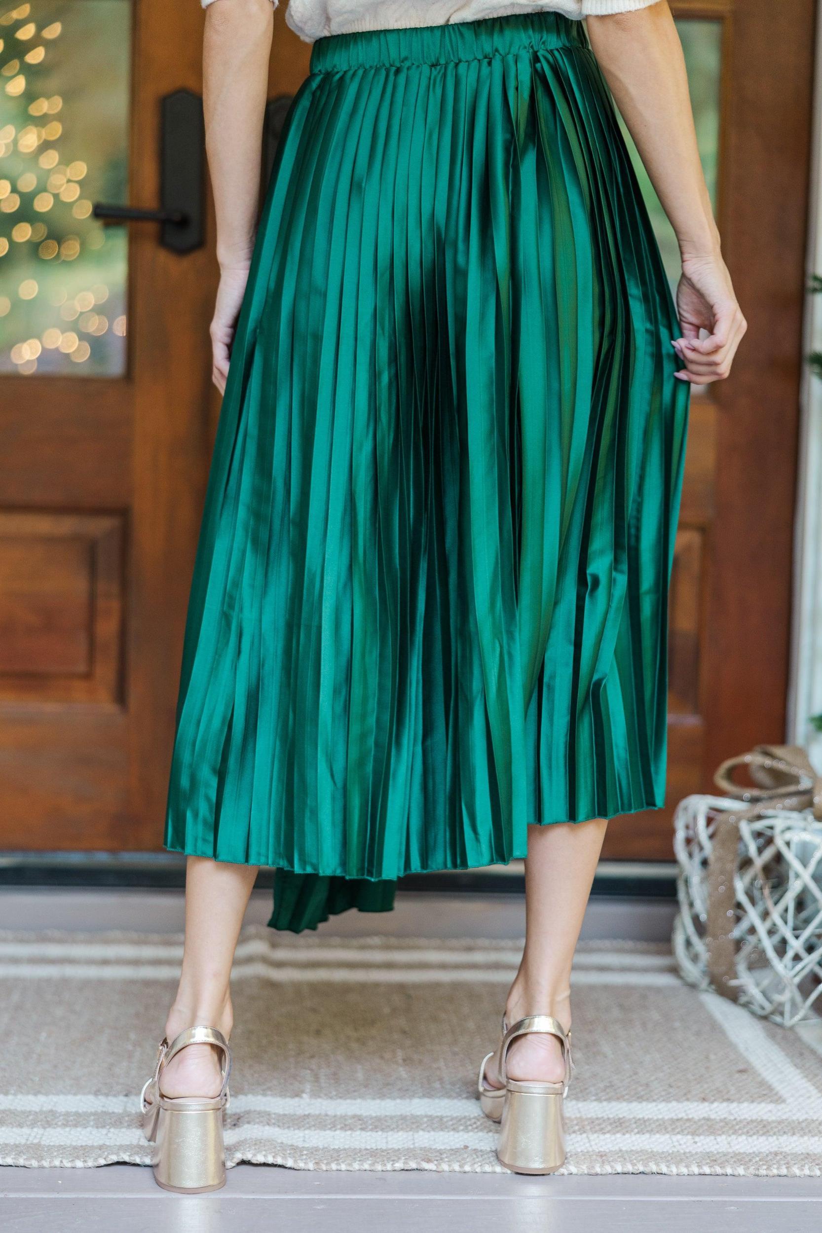 Living In Color Hunter Green Pleated Midi Skirt Female Product Image