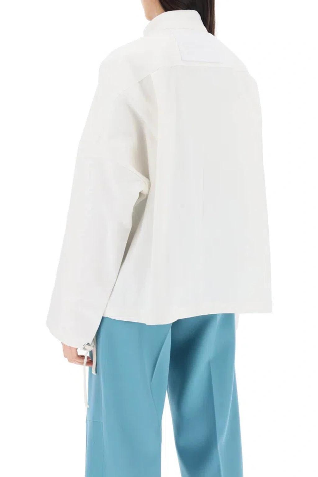 JIL SANDER Logo-patch Canvas Cargo Jacket In White Product Image