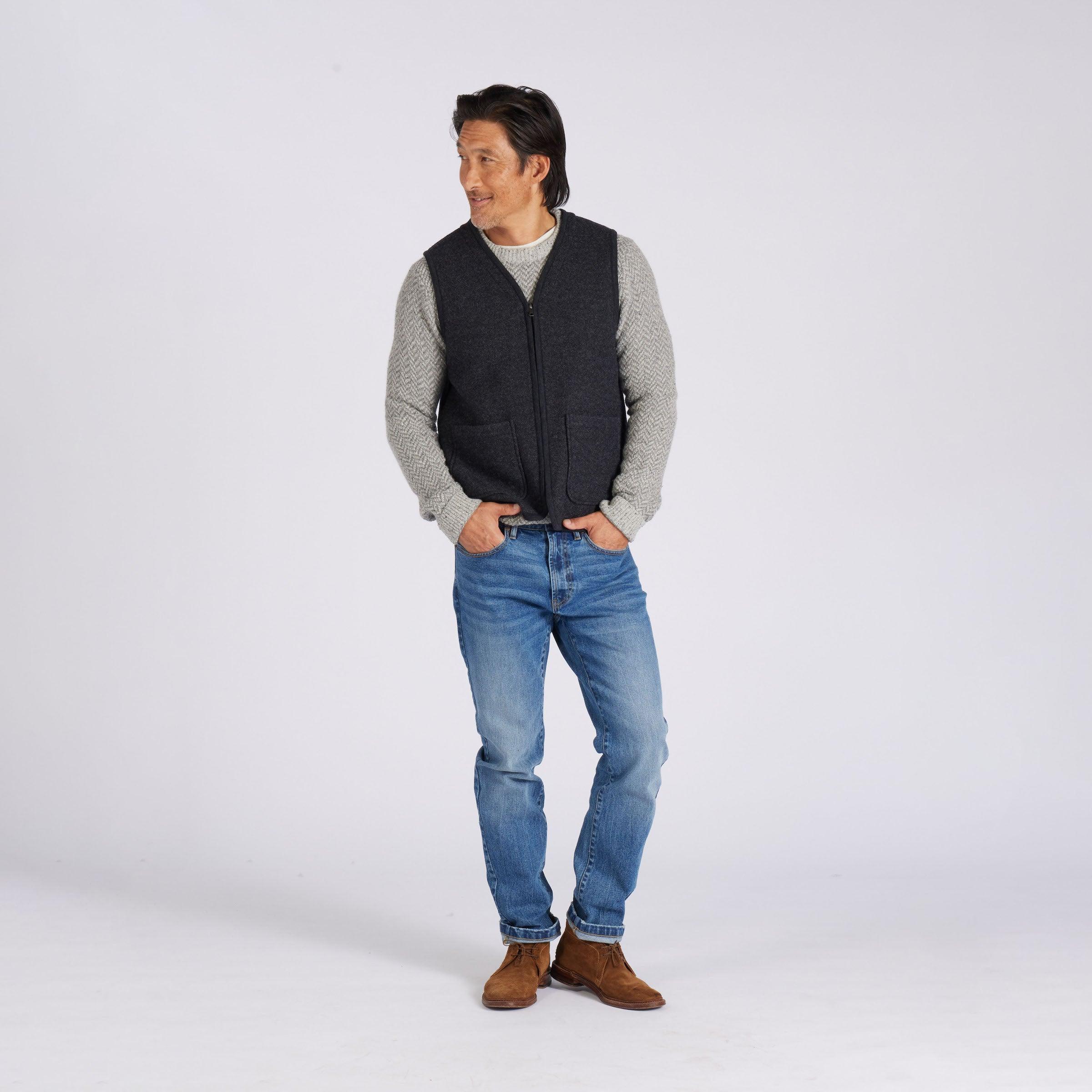 Burnham Boiled Wool Zip Up Vest  - Charcoal Product Image