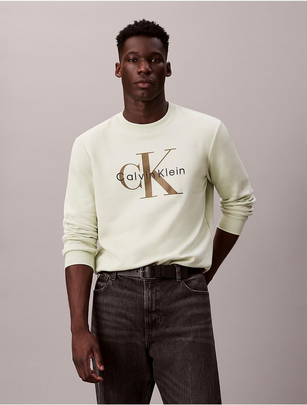 Calvin Klein Mens Monogram Logo Fleece Crewneck Sweatshirt - Green Product Image