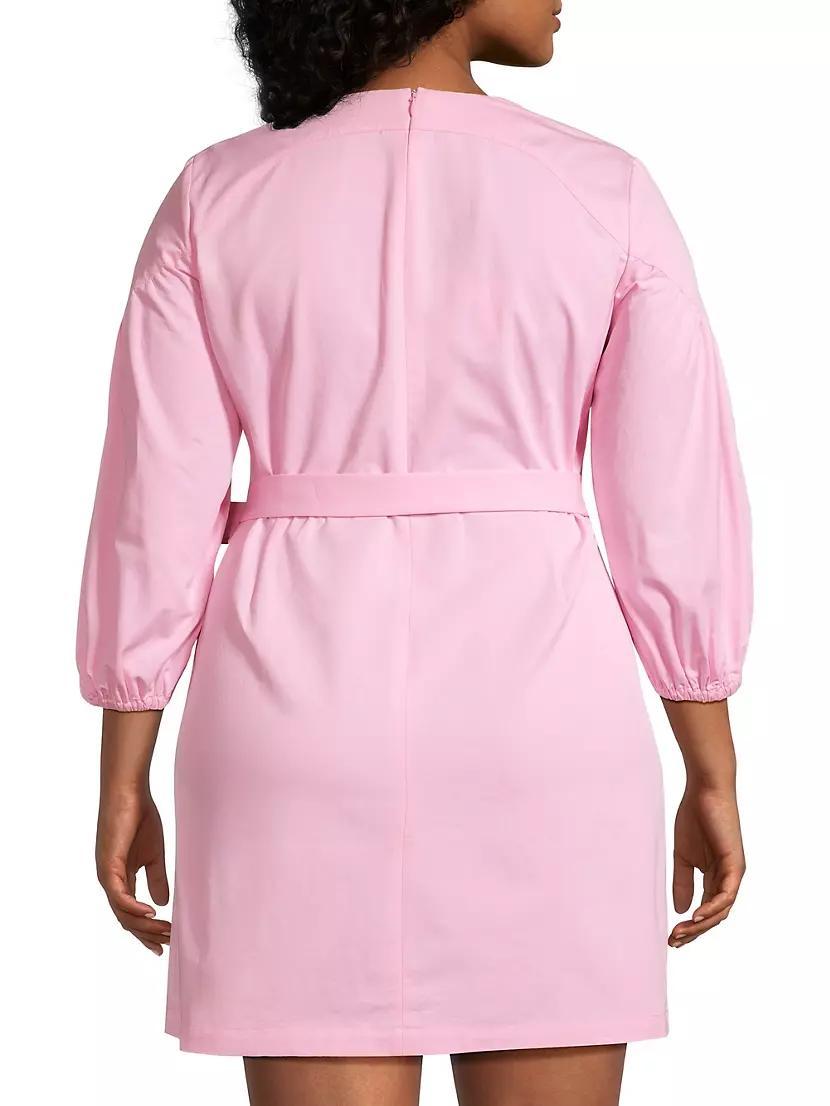 Plus Puff-Sleeve Cotton Mini Sheath Dress Product Image