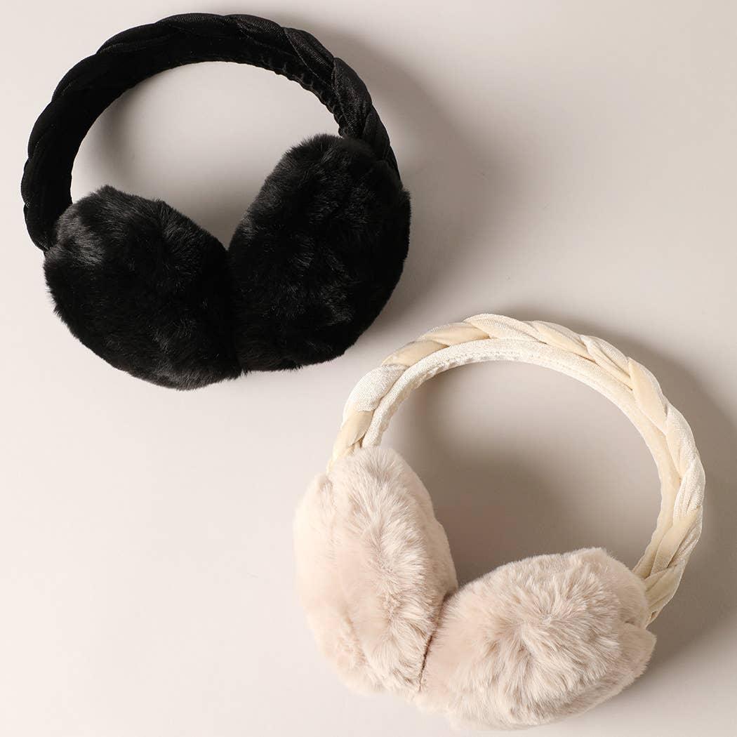 Velvet Braided Faux Fur Fuzzy Earmuffs Product Image