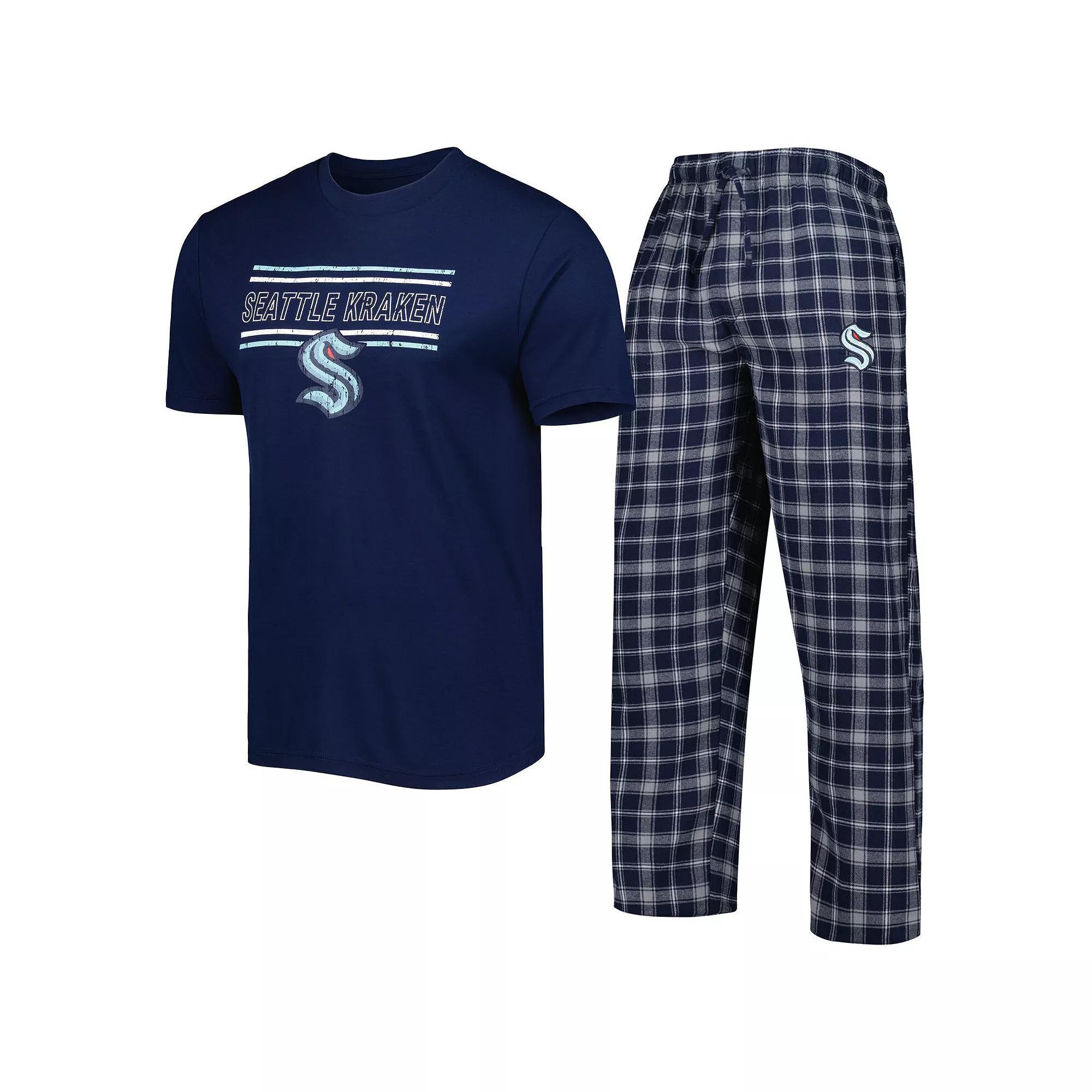 Men's Concepts Sport Navy/Gray Seattle Kraken Badge T-Shirt & Pants Sleep Set, Size: Small, Krk Blue Product Image