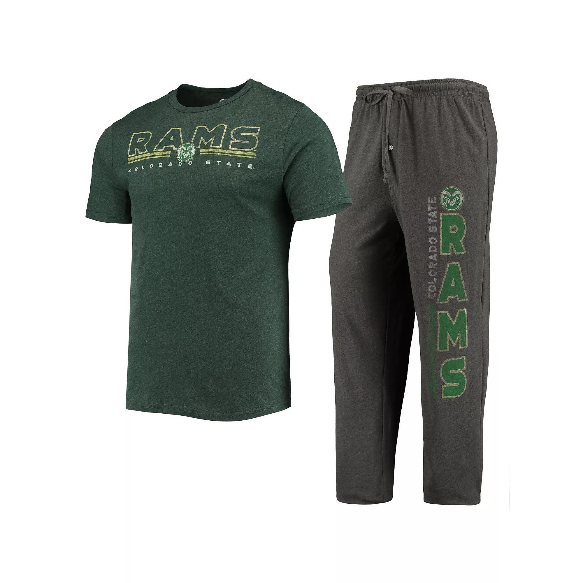 Men's Concepts Sport Heathered Charcoal/Green Colorado State Rams Meter T-Shirt & Pants Sleep Set, Size: Large Product Image