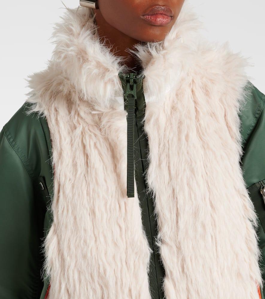 SACAI Faux Fur Paneled Bomber Jacket In Green Product Image