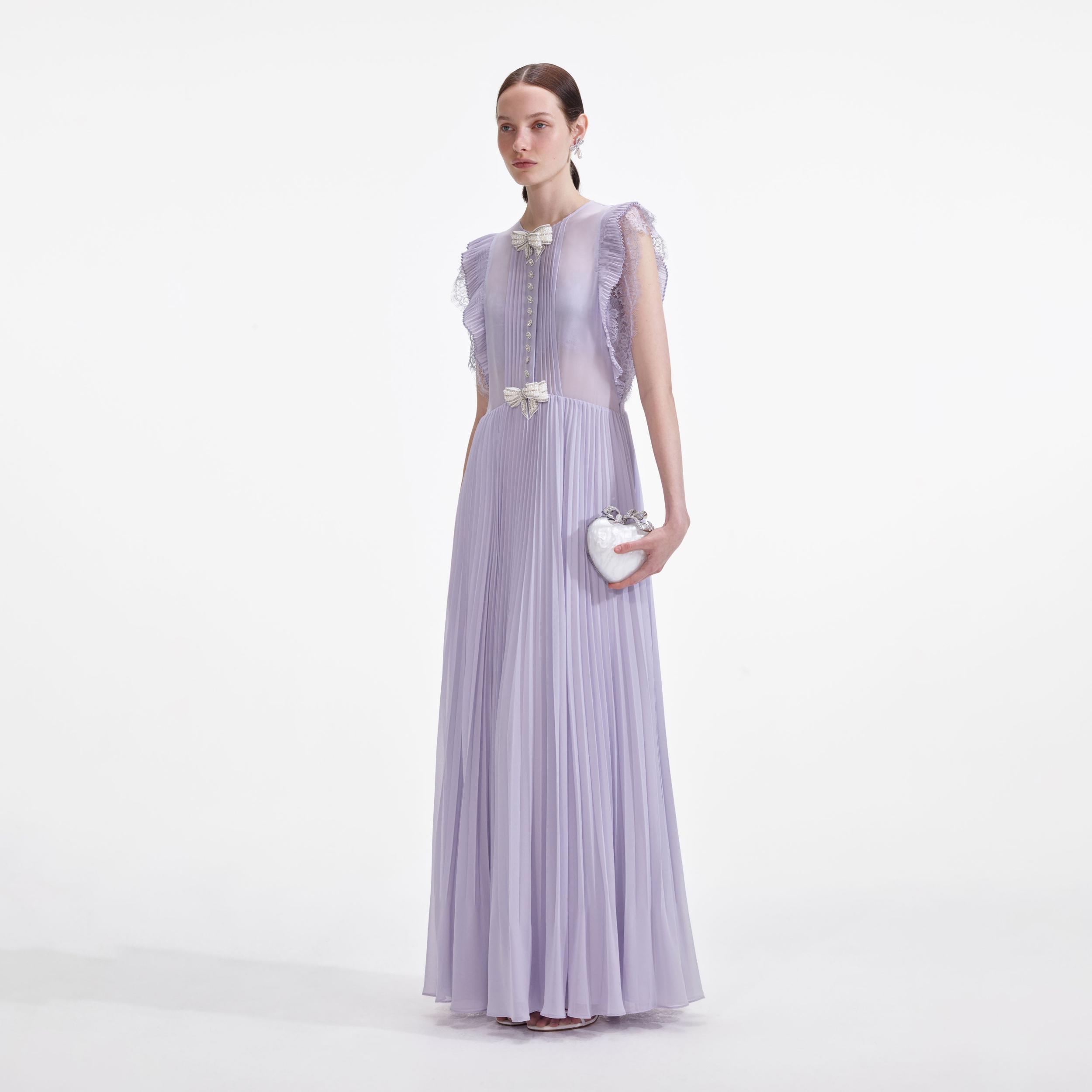 Lilac Chiffon Ruffle Maxi Dress Product Image