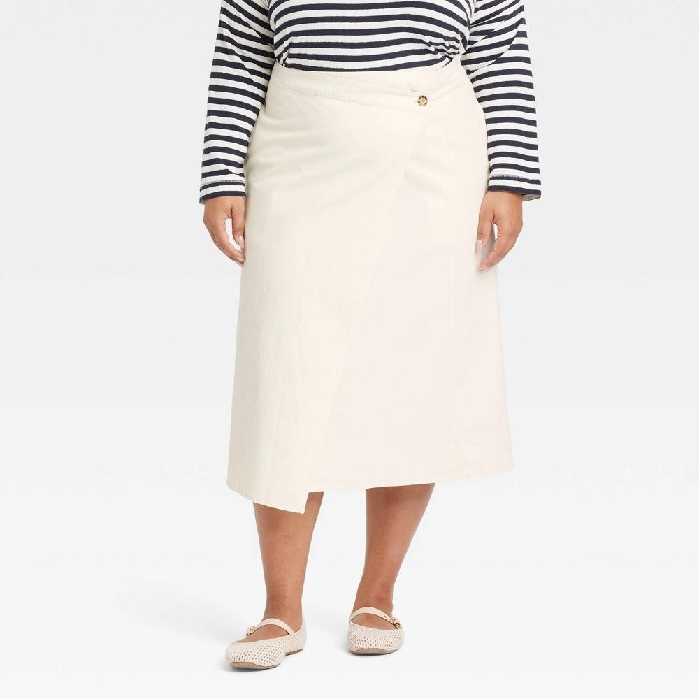 Womens Midi Wrap Skirt - Universal Thread Cream 14: Mid Rise, Fly Button Closure, Inside Pocket Product Image