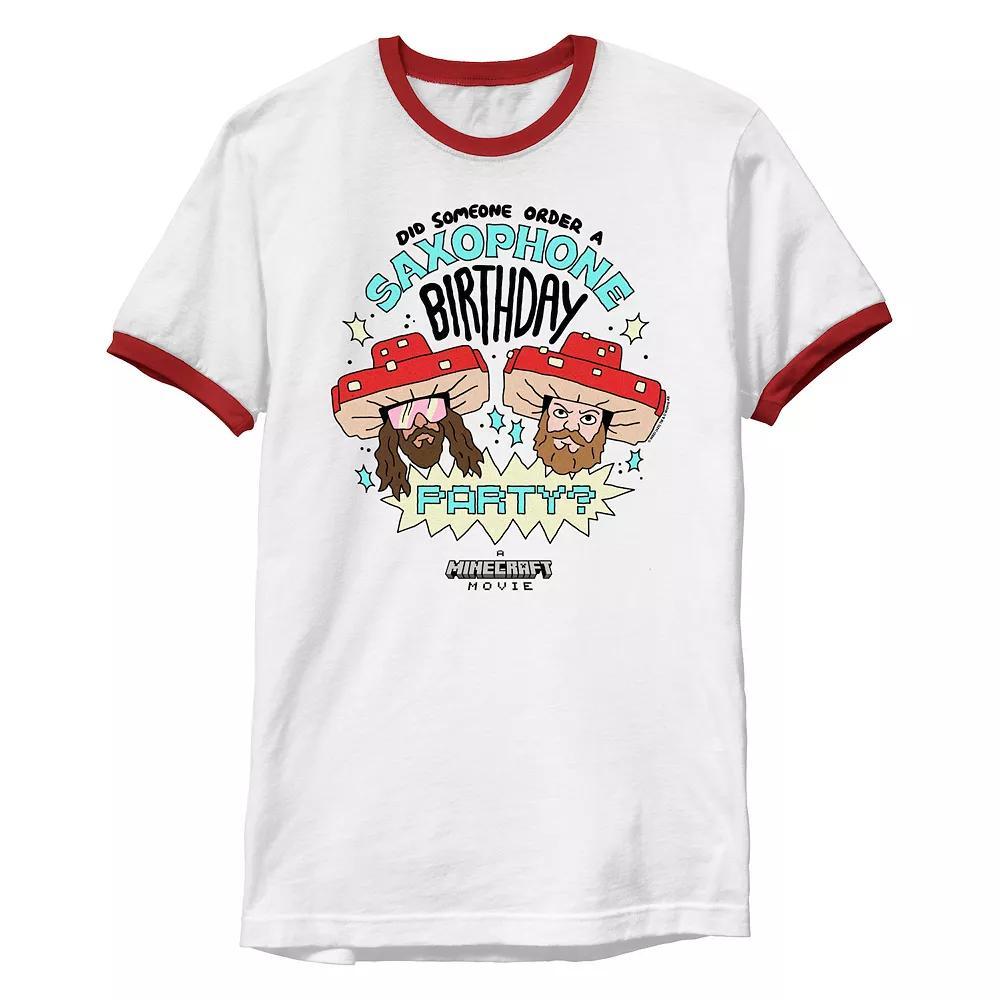 Men's Minecraft Saxophone Birthday Party Ringer Graphic Tee, Size: Large, White Red Product Image