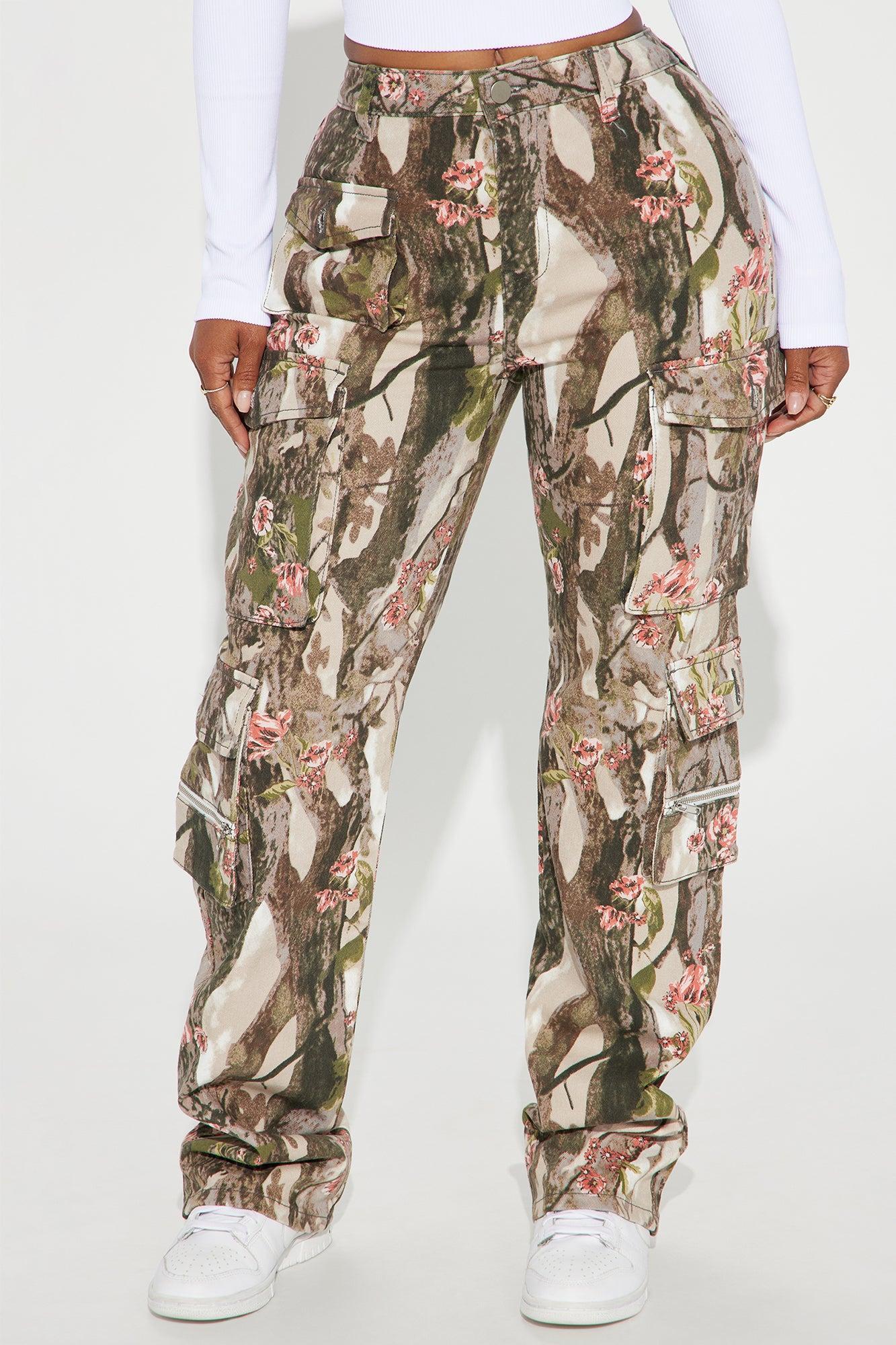 By A Long Shot Floral Camo Stretch Cargo Jeans - Taupe/combo Product Image