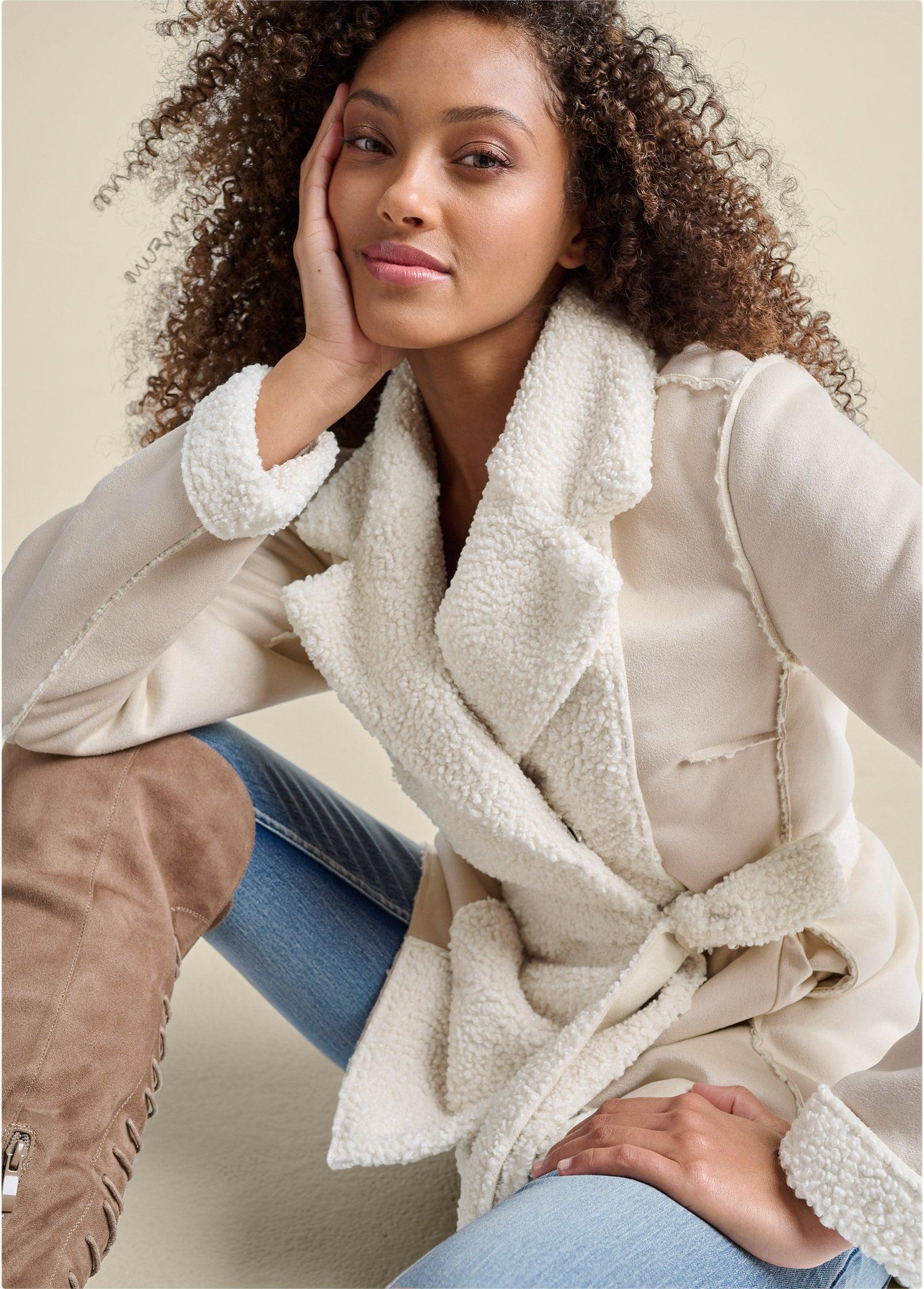 Reversible Faux Suede/Sherpa Coat - Cream Product Image