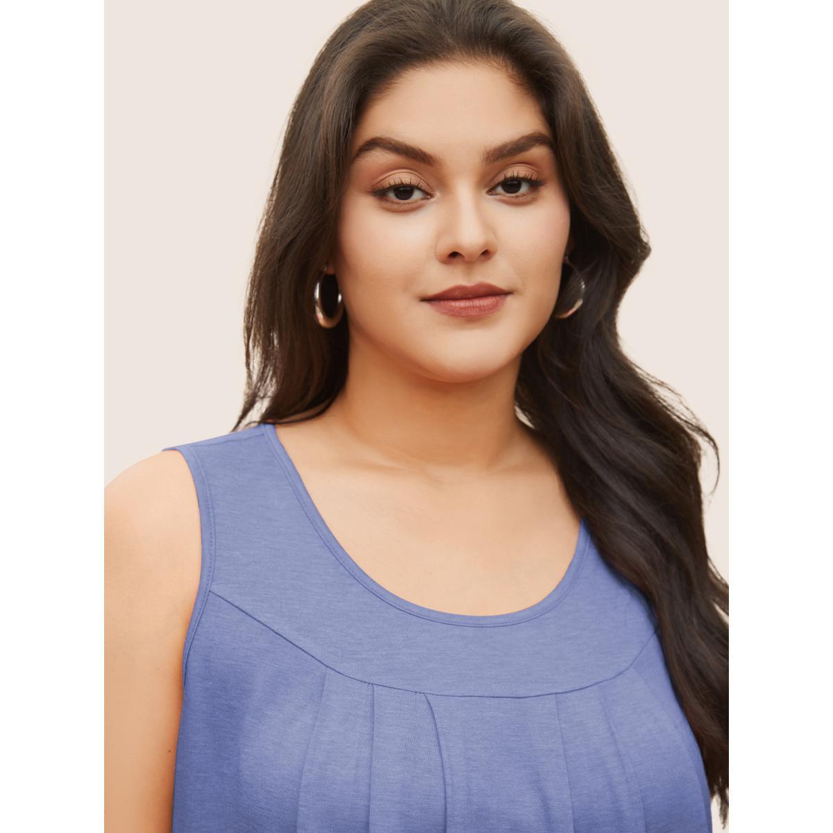 Plus Size Plain Round Neck Plicated Detail Tank Top Women Bluepurple Elegant Non U-neck Everyday Tank Tops Camis BloomChic 28/5X Product Image