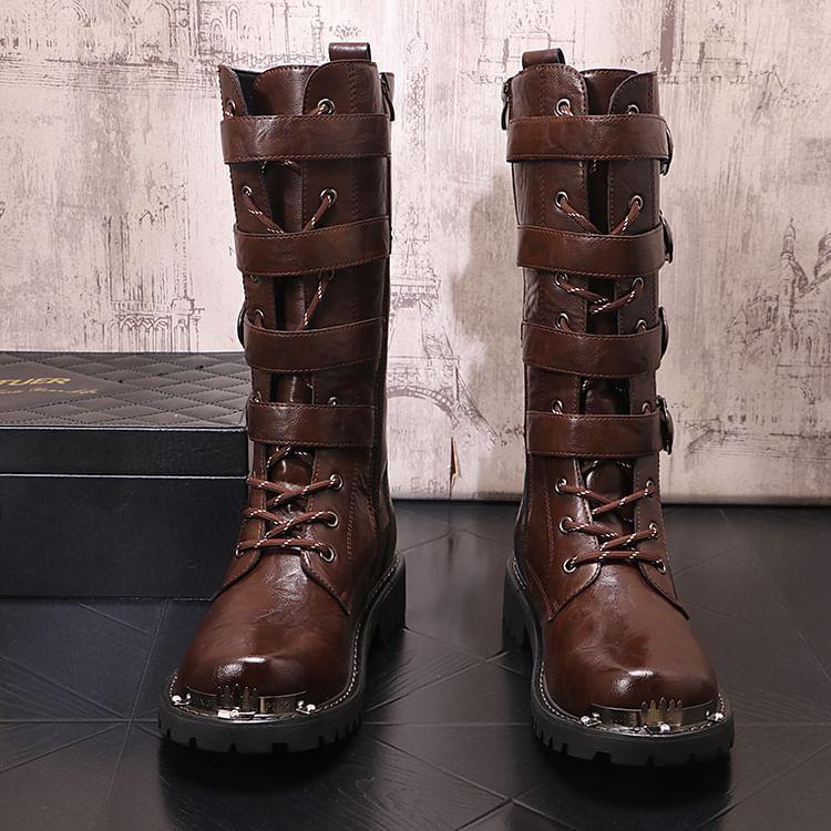 Lace-Up Buckled Tall Boots Product Image