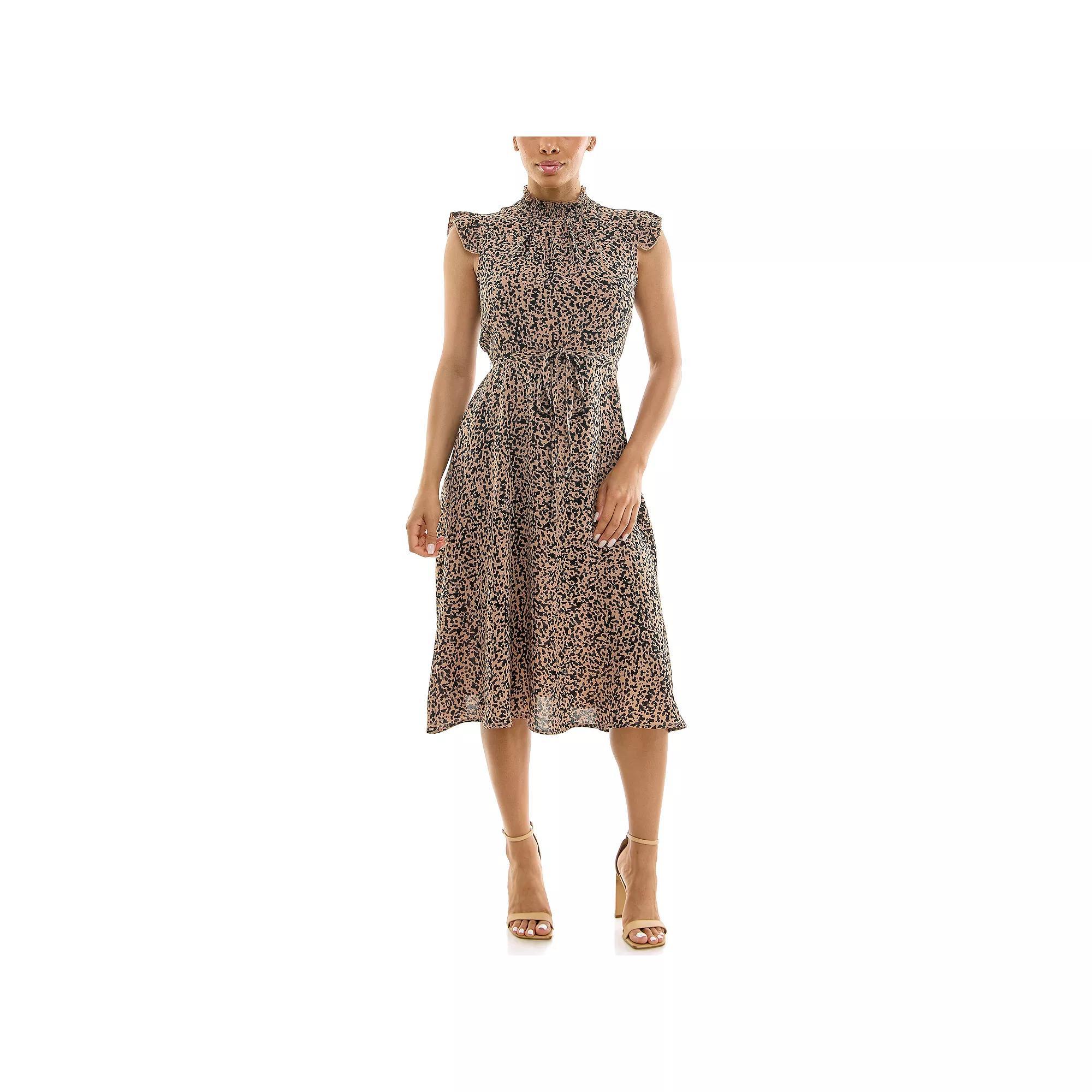 Women's Nina Leonard Smocked Printed Dress, Size: XL, Praline Team Product Image