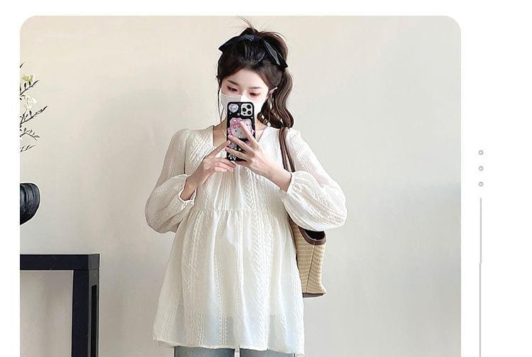 Maternity Long-Sleeve Square Neck Plain Flowy Blouse Product Image