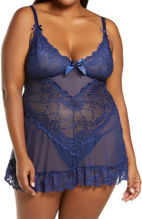 Plus Size Oh La La Cheri Valentine Soft Cup Lace Babydoll & G-String Set 2139X, Women's, Size: 1XL-2XL, Black Product Image