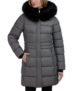 Tahari Dana Hooded Faux Fur Trim Puffer Coat Product Image