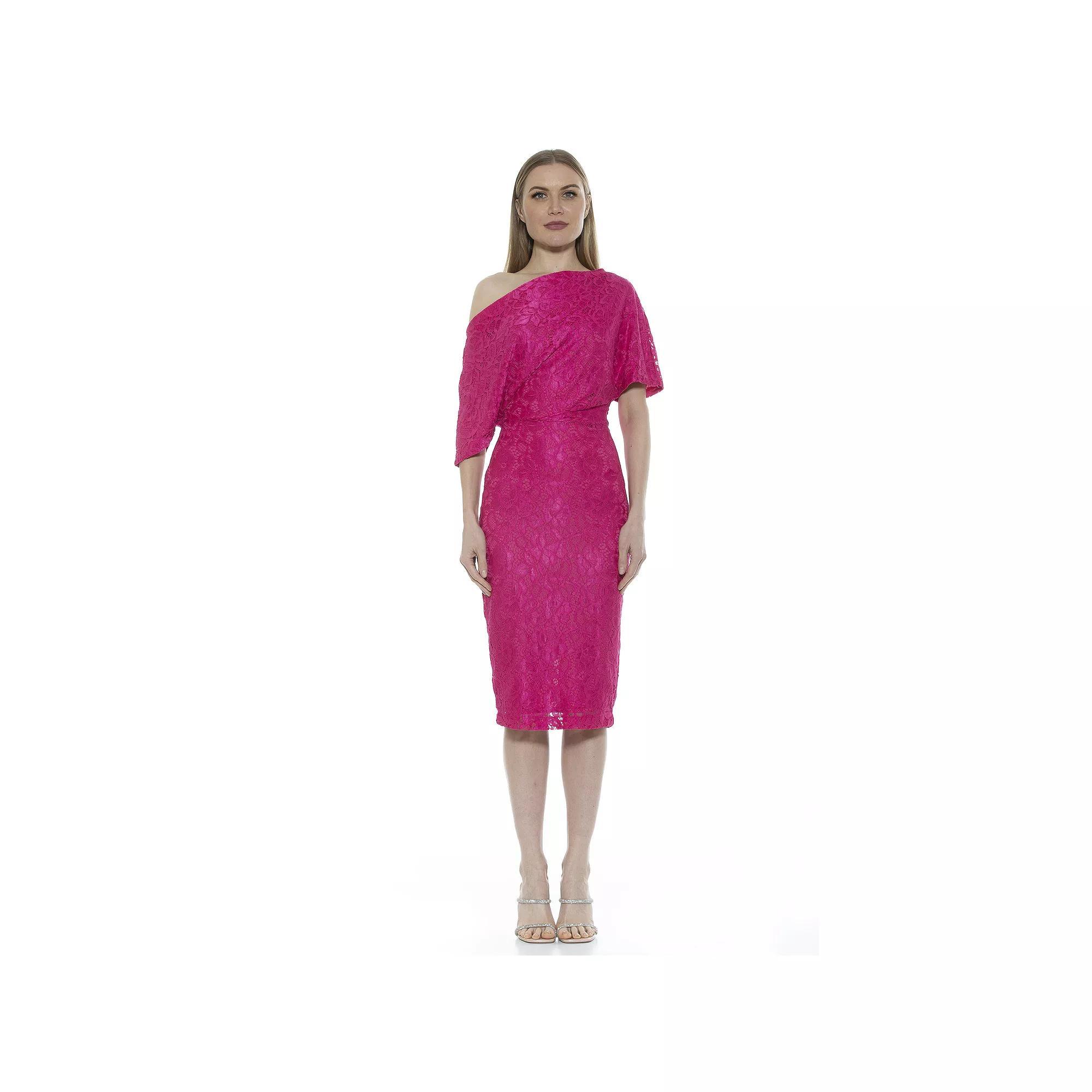 Women's ALEXIA ADMOR One-Shoulder Lace Sheath Dress, Size: XS, Pink Product Image
