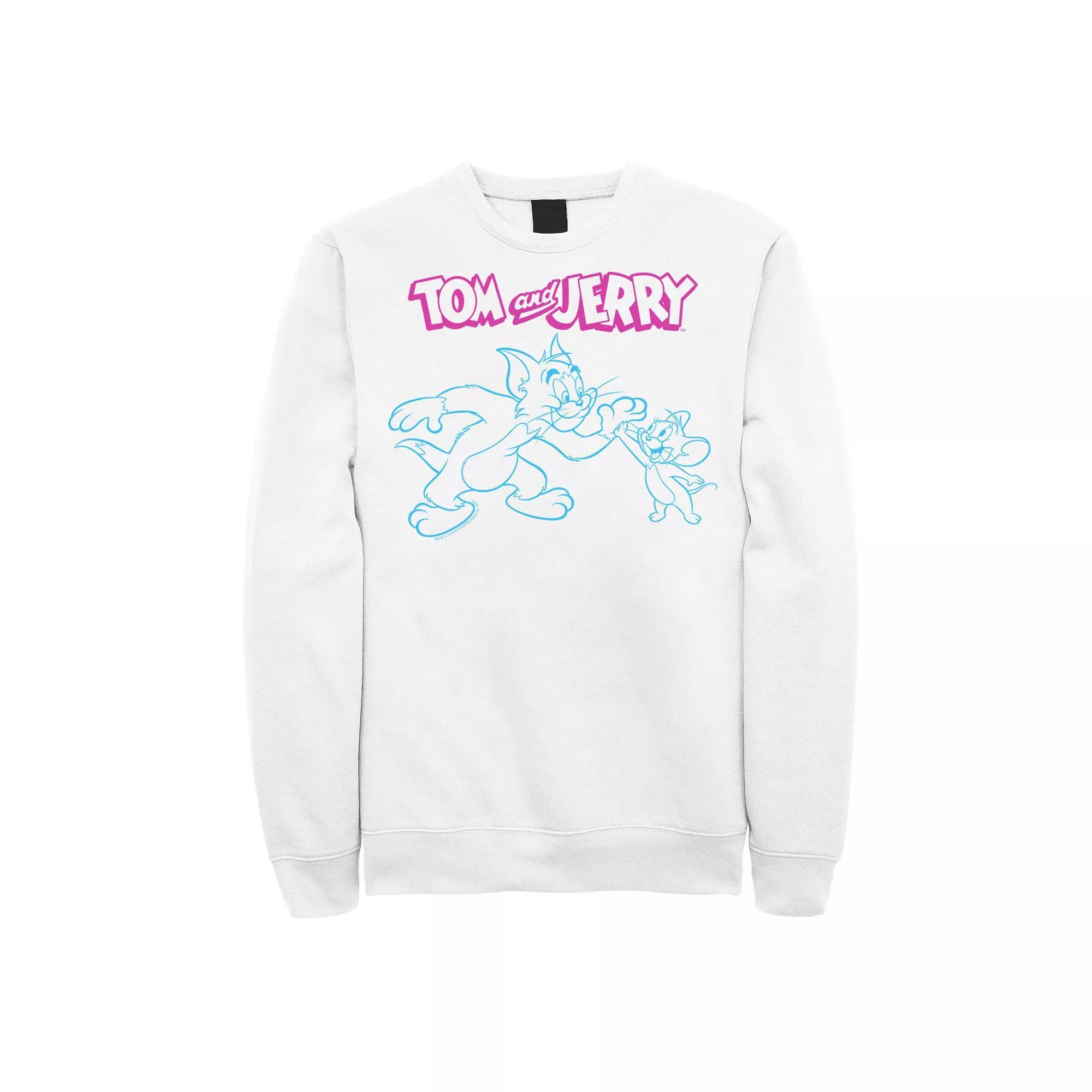 Mens Tom And Jerry High Five Line Art Sweatshirt, Men's, Size: XL, White Product Image