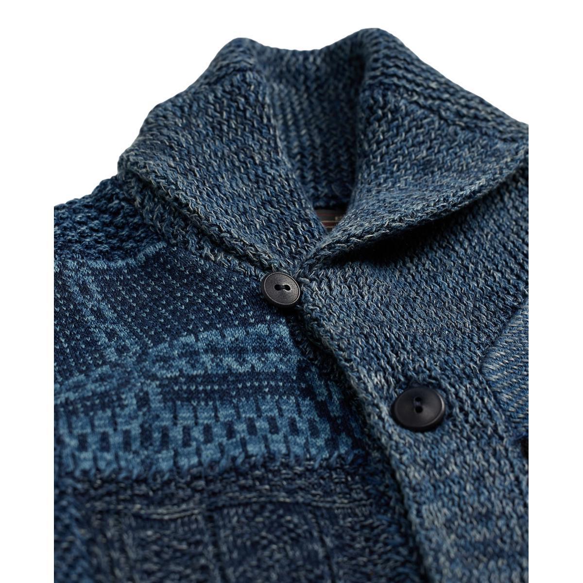 Indigo Patchwork Cotton-Linen Cardigan Product Image
