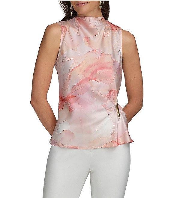 Donna Karan Printed Mock Neck Sleeveless Top With Hardware Detail Product Image