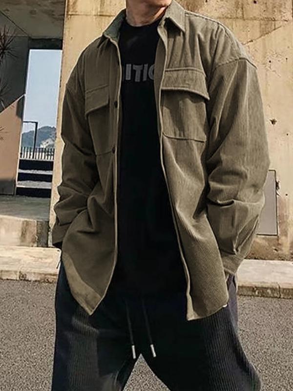 Men's Vintage Corduroy Solid Long Sleeve Blouse Product Image