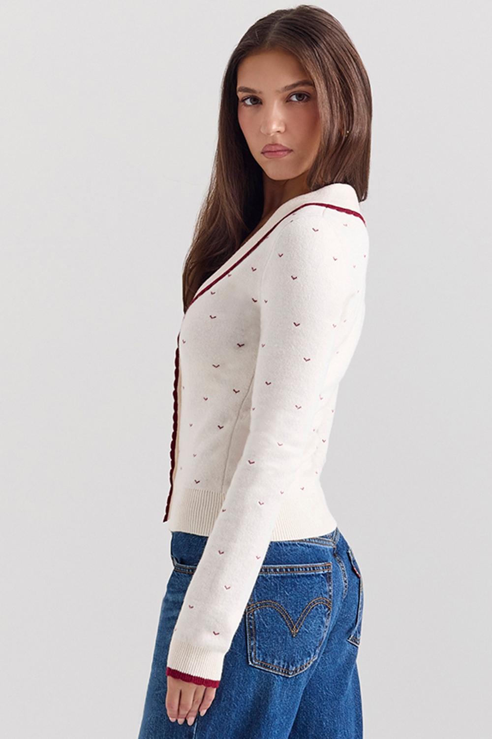 Marla  ivory cashmere blend trimmed cardigan Product Image