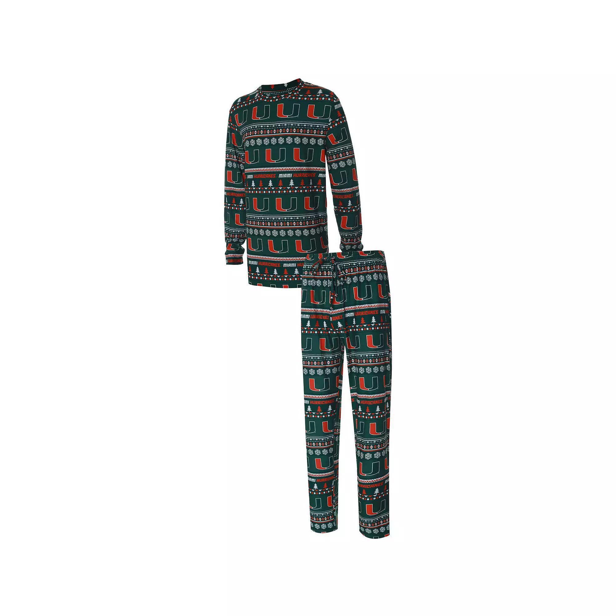 Men's Concepts Sport Green Miami Hurricanes Ugly Sweater Knit Long Sleeve Top and Pant Set, Size: Medium Product Image