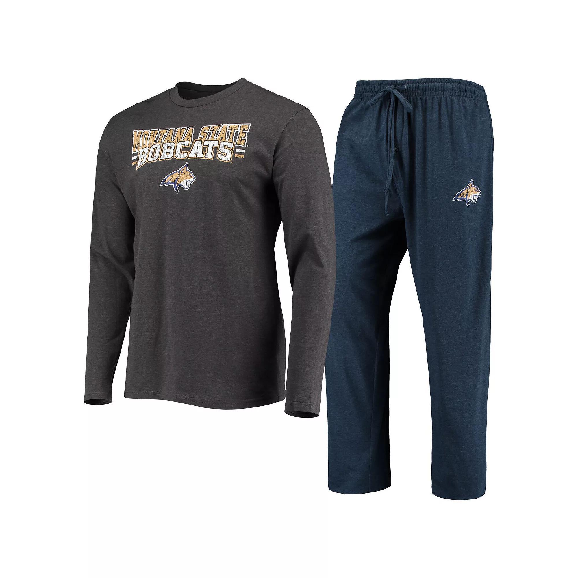 Men's Concepts Sport Navy/Heathered Charcoal Montana State Bobcats Meter Long Sleeve T-Shirt & Pants Sleep Set, Size: Small, Mts Blue Product Image