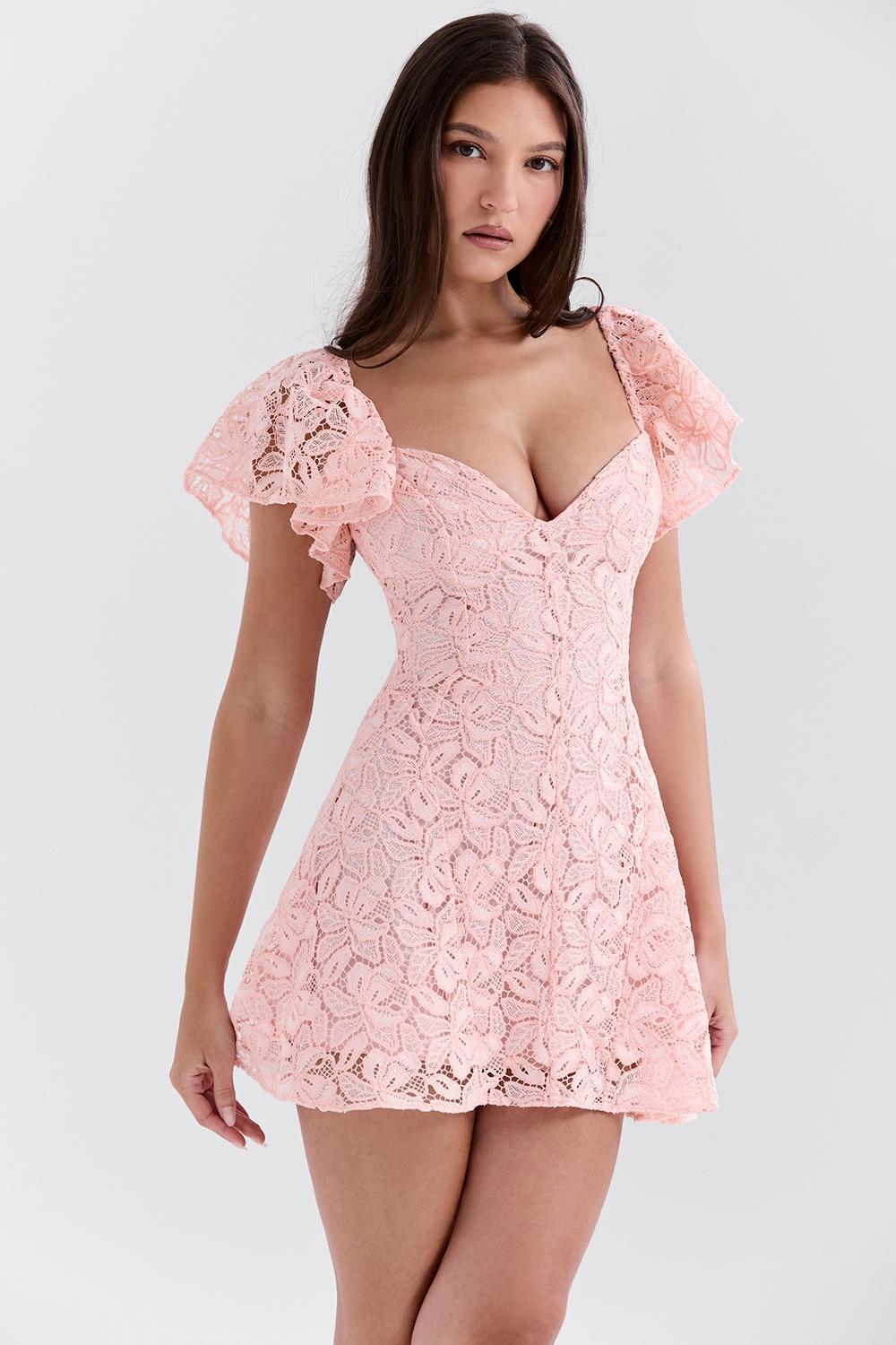 Verity Perfectly Pink Floral Lace Mini Dress Product Image