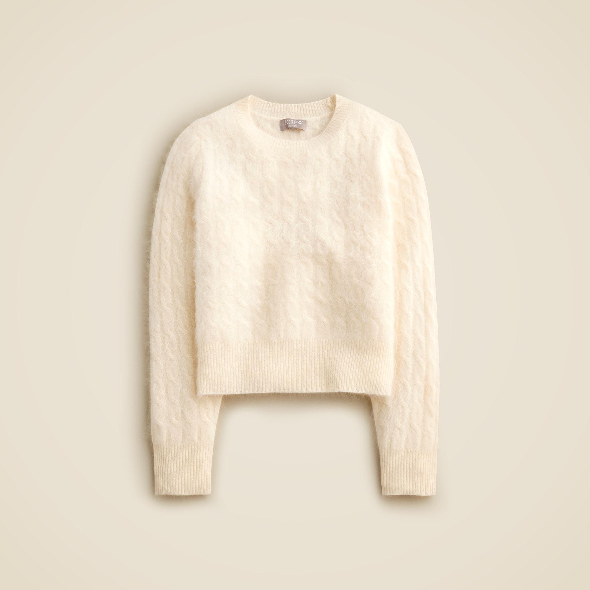 Brushed cashmere shrunken cable-knit crewneck sweater Product Image