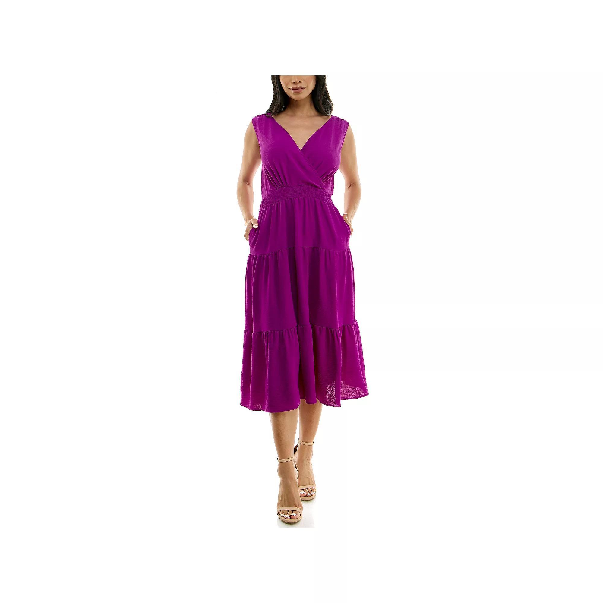 Women's Nina Leonard Tiered Smocked Midi Dress, Size: XL, Vibrant Purple Product Image