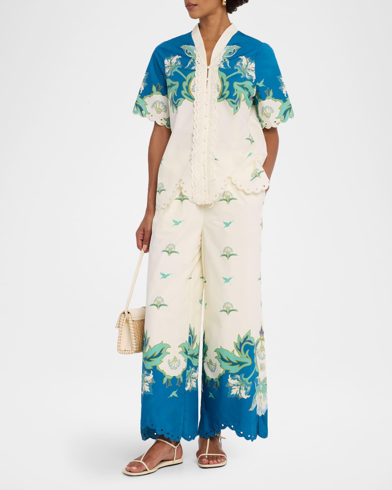 Cortez Embroidered Wide-Leg Cotton Pants Product Image