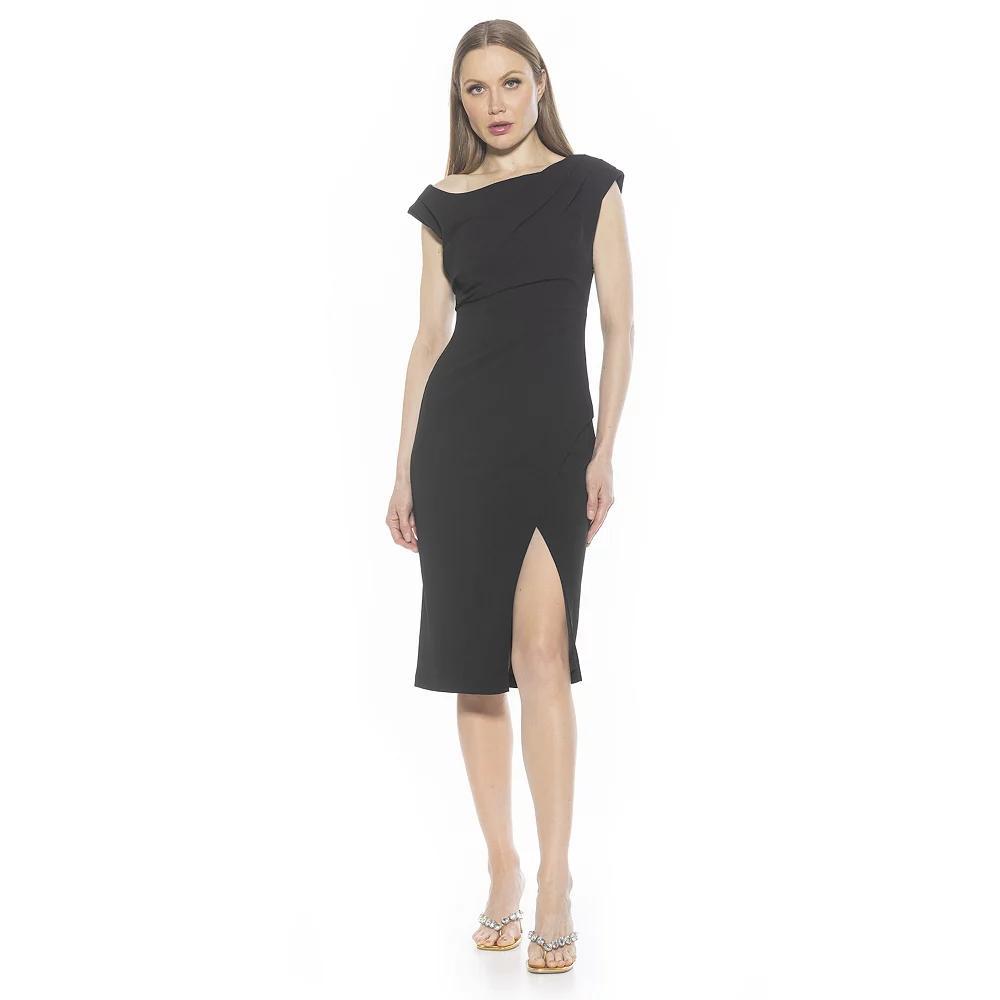 Women's ALEXIA ADMOR Lavender One Shoulder Draped Surplice Dress, Size: XL, Black Product Image