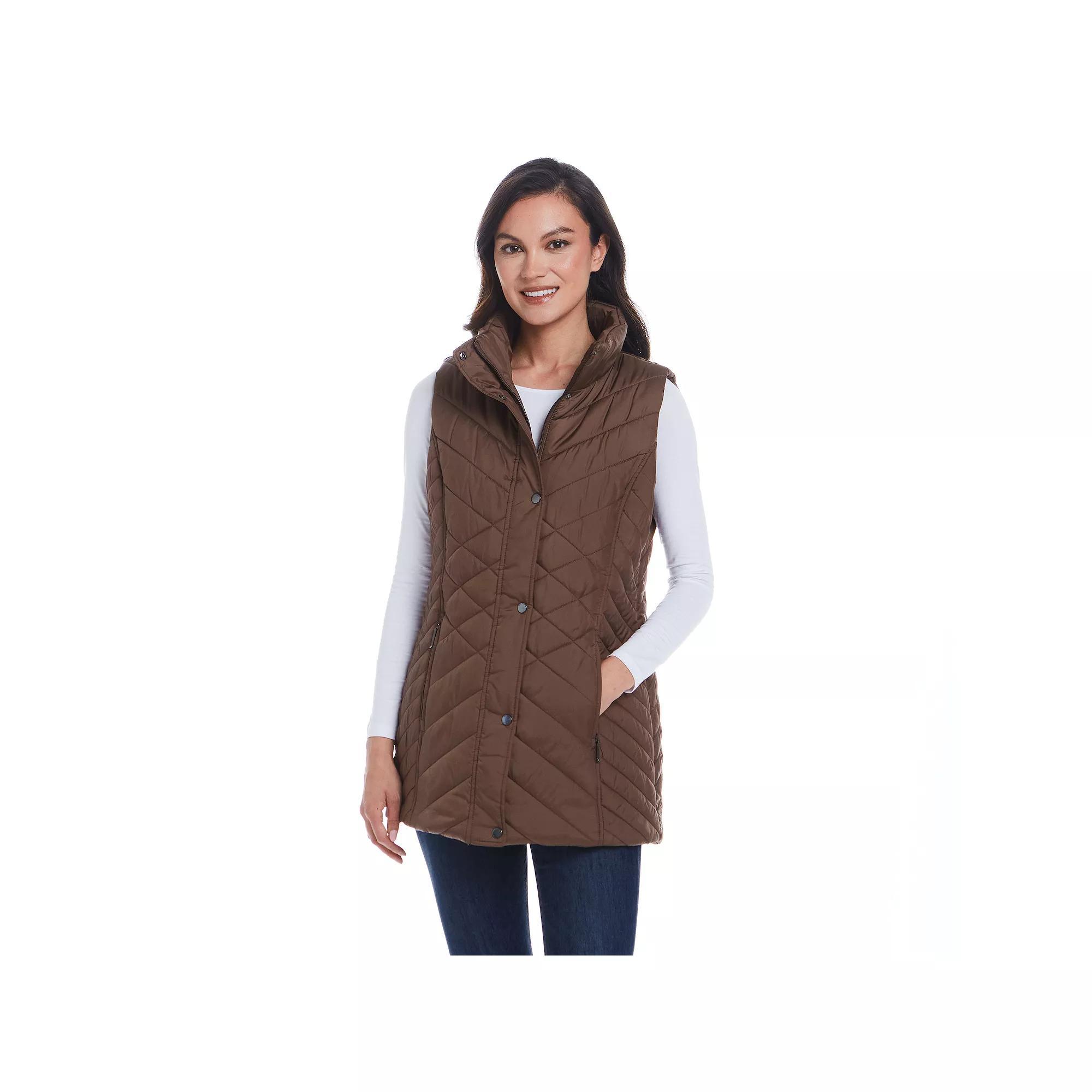 Women's Weathercast Mixed Quilted Longline Vest, Size: Large, Beechwood Product Image