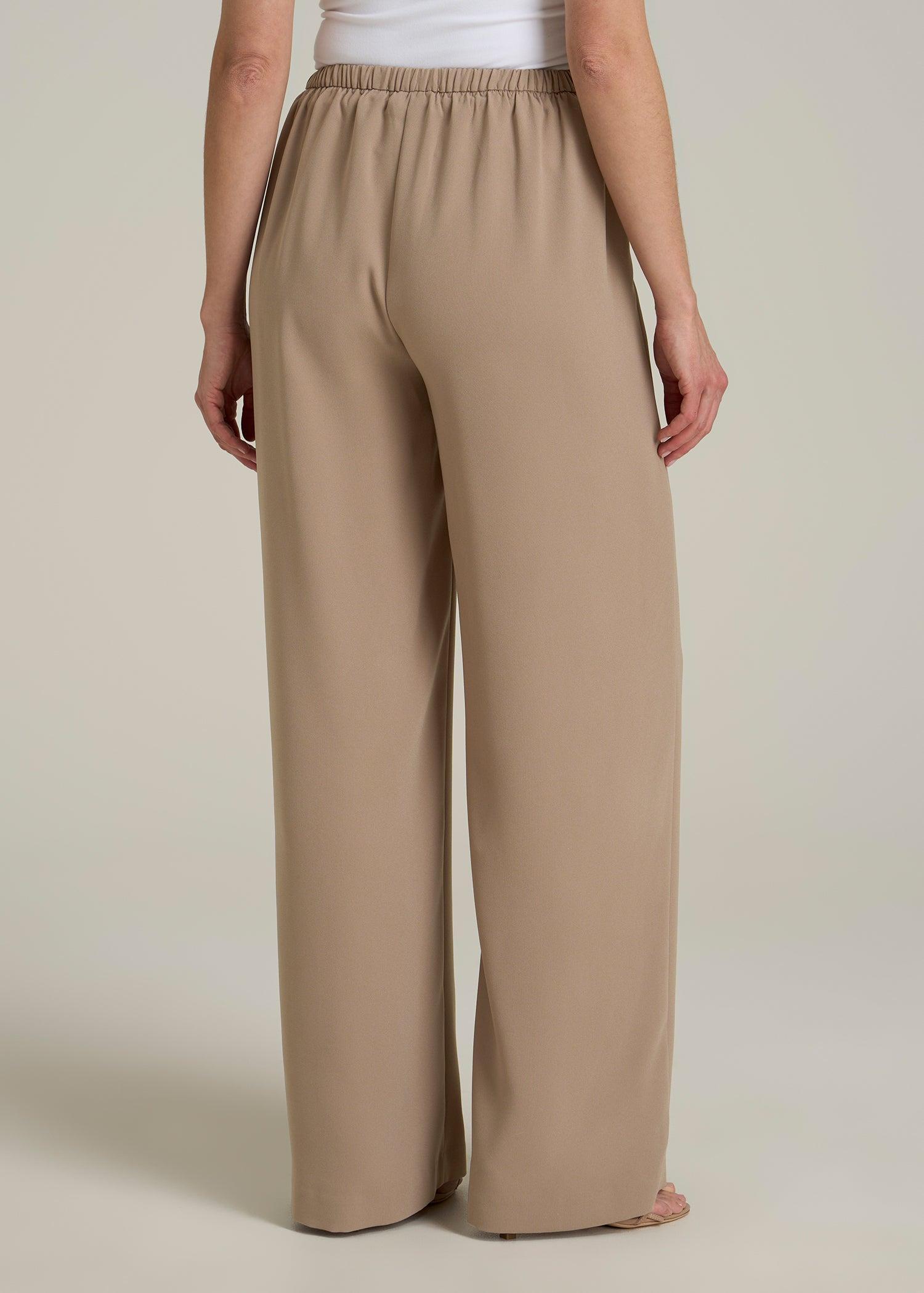 Pull-On Crepe Ultra Wide Pants for Tall Women in Dark Sand Product Image