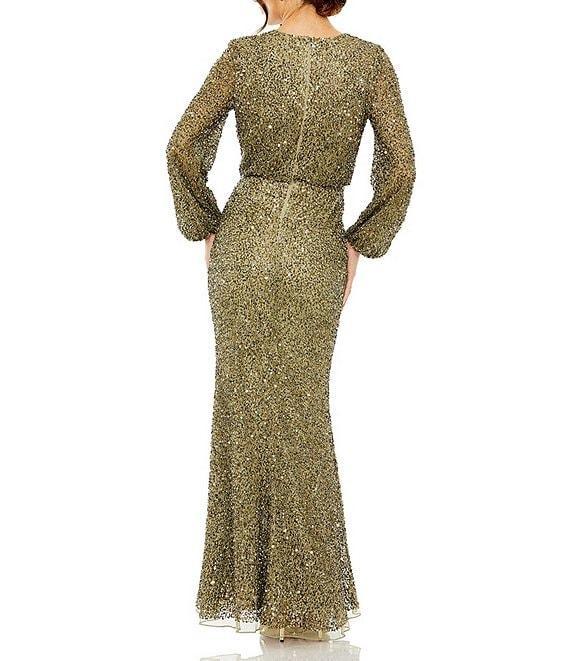Mac Duggal Crew Neck Long Sleeve Beaded Blouson Gown Product Image