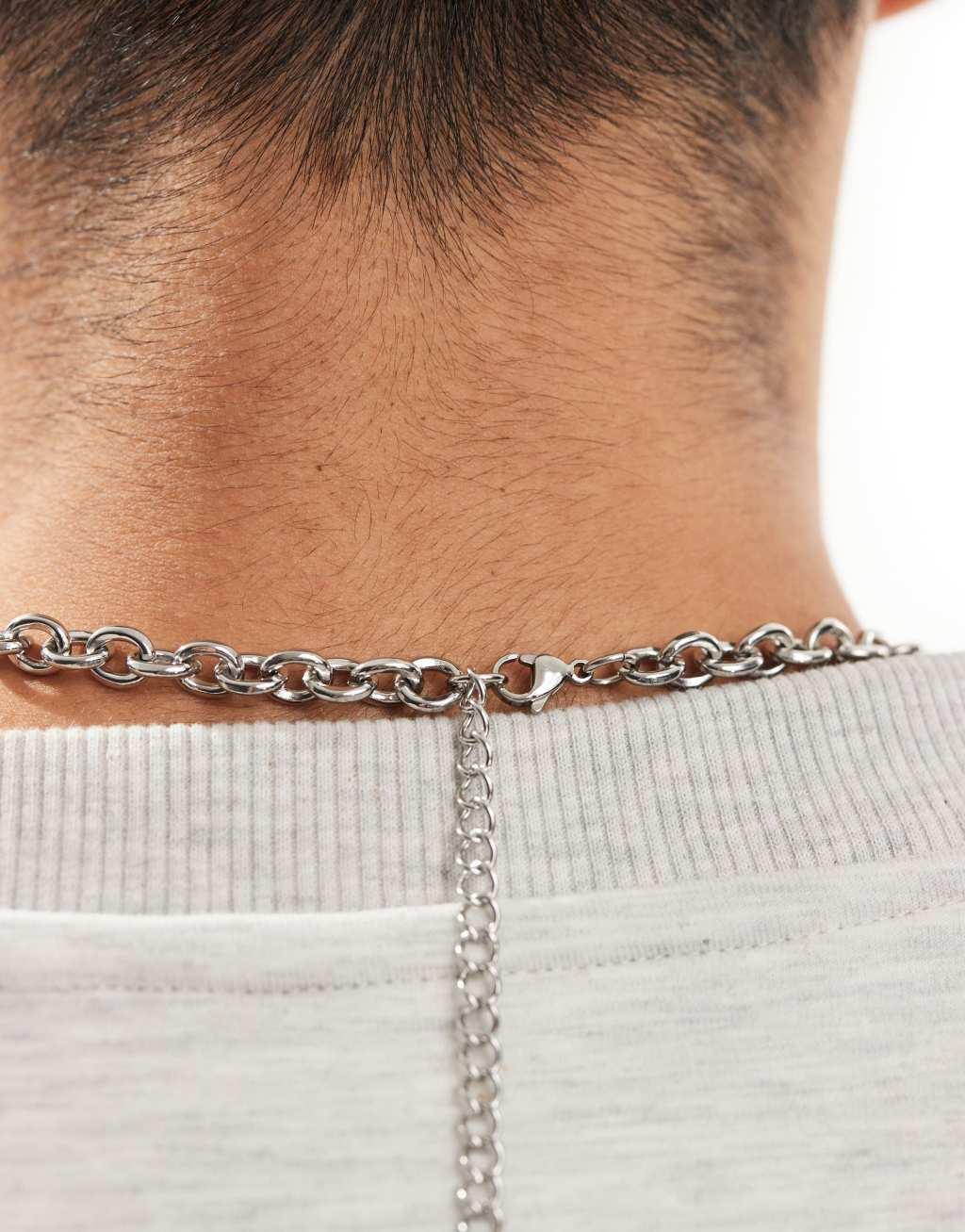 ASOS DESIGN waterproof stainless steel chain necklace in silver tone Product Image