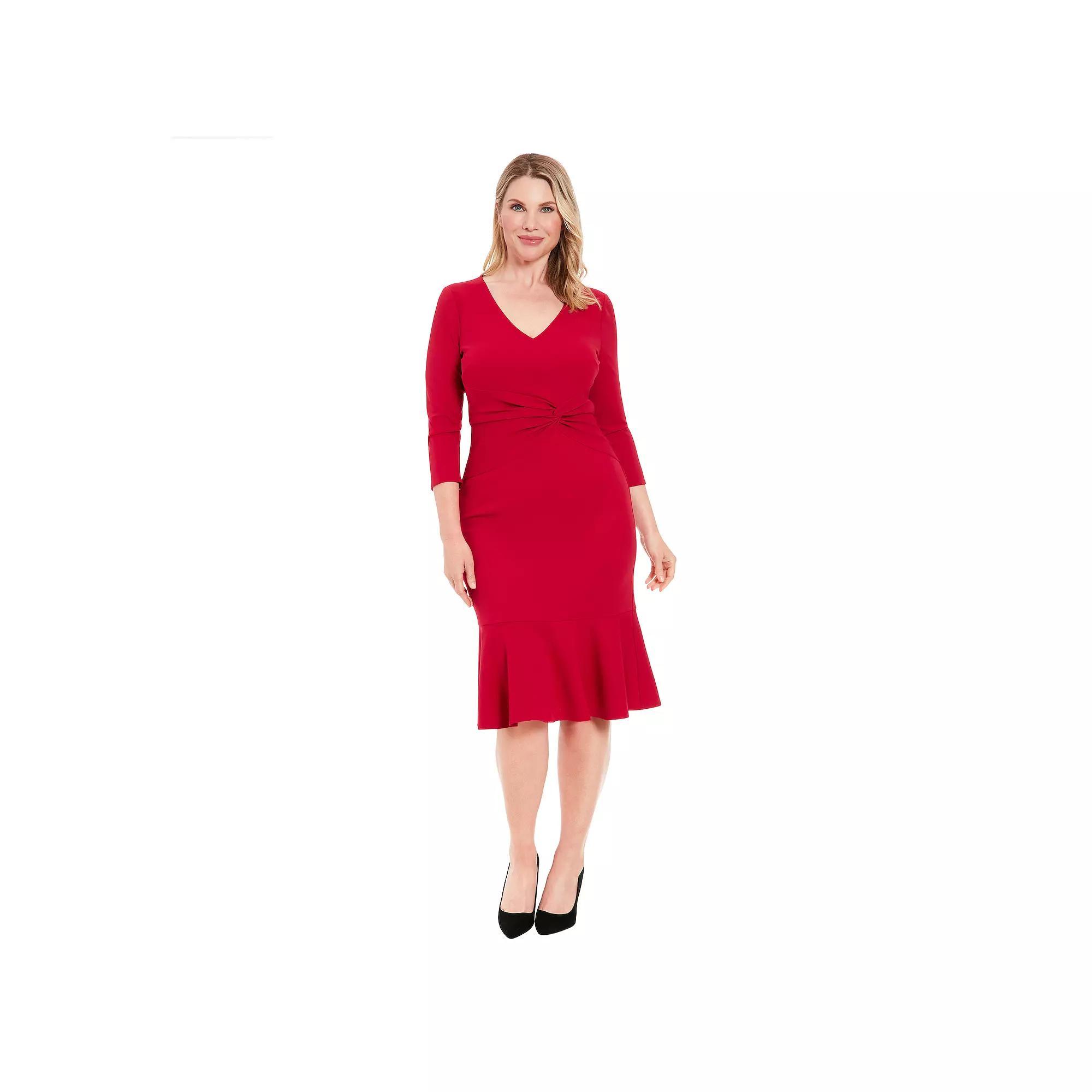 Petite London Times Quarter Sleeve V-Neck Side Twist Midi Dress, Women's, Size: 6 Petite, Red Product Image